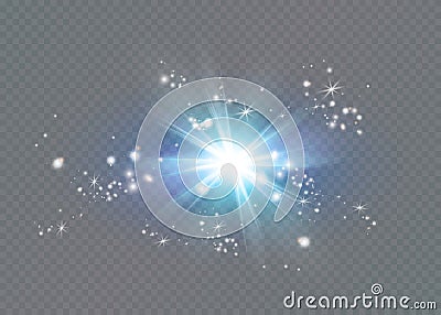 Bright star. Translucent shine sun, bright flare Vector Illustration