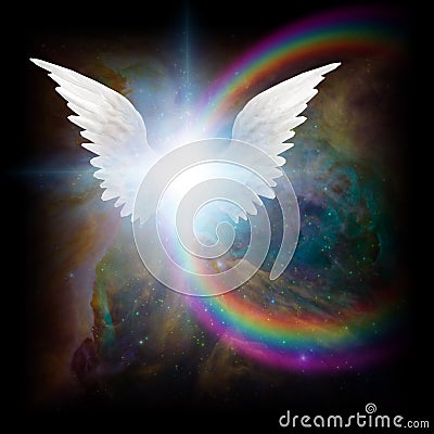 Bright star with white angel`s wings Stock Photo