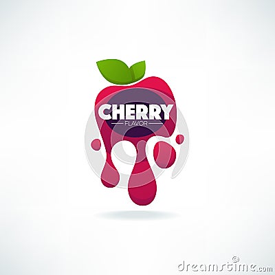 Bright sticker, emblem and logo for cherry flavor Vector Illustration