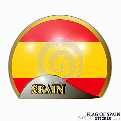 Bright sticker with flag of Spain. Happy Spain day button. Bright illustration with flag. Stock Photo