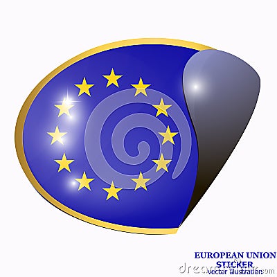 Bright sticker with flag of Union European. Happy Europe day background. Vector Illustration