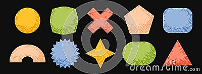 Bright sticker shape collection. Primitive geometric label element pack. Kid textured patch element bundle. Set of Vector Illustration