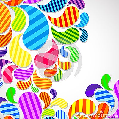 Bright striped colorful curved drops spray on a light background, color design, graphic illustration Vector Illustration