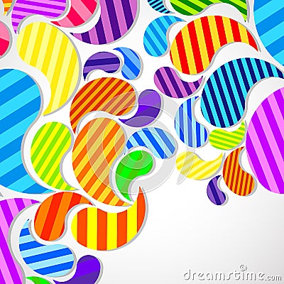 Bright striped colorful curved drops spray on a light background, color design, graphic illustration Vector Illustration