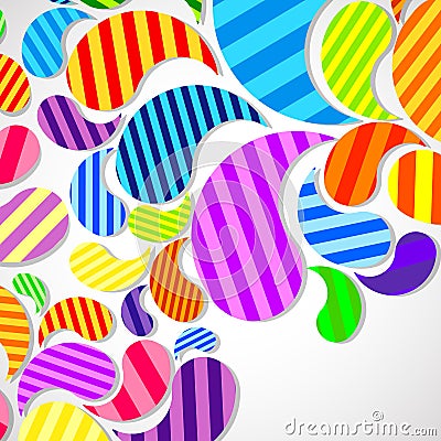 Bright striped colorful curved drops spray on a light background, vector color design, graphic illustration Vector Illustration