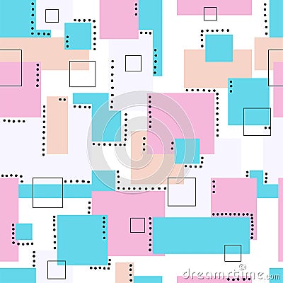 Bright summer seamless pattern. Geometric pattern. Blue and pink rectangles. Modern design textile and fabric Vector Illustration