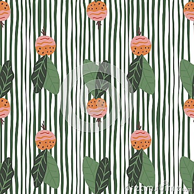 Bright summer seamless pattern with radish elements. Green stripped background. Healthy food Cartoon Illustration