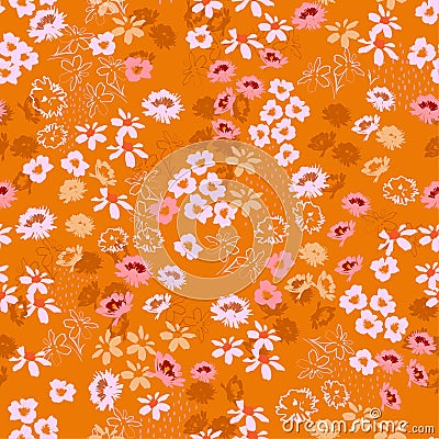 Bright summer Seamless pattern in small pretty flowers. Liberty style blooming meadow florals design for fashion , fabric , Stock Photo