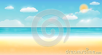 Bright summer sky sea sand beach background Vector Illustration