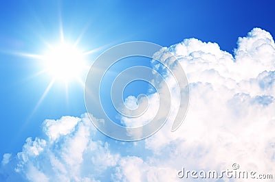 Bright sun and cloud, background, blue sky Stock Photo