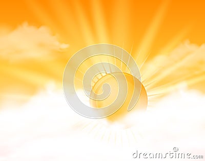 Bright sun in orange sky Cartoon Illustration