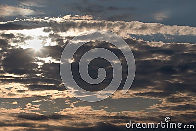 Bright Sun Sky and Clouds in Evening Stock Photo