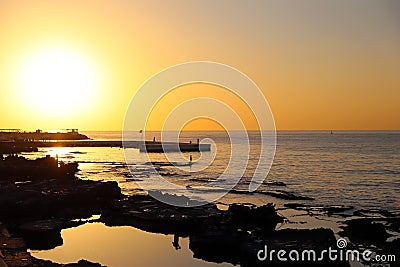 Bright sun at sunset. Mediterranean Sea. Beirut. Lebanon Stock Photo