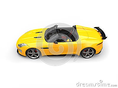 Bright sun yellow urban convertible sports car -top down side view Stock Photo