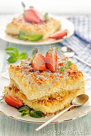 Bright sunny rustic pie with cottage cheese cooked. Stock Photo