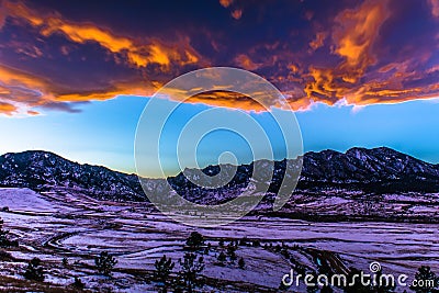 Bright Sunset at night in Boulder, Colorado Stock Photo