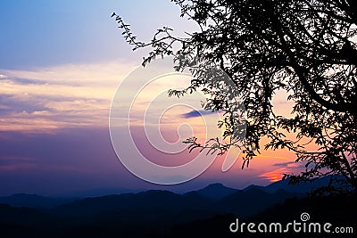 Bright sunset in sky over at Luang Prabang Stock Photo