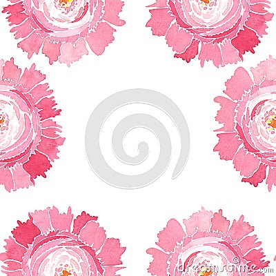 Bright tender herbal floral frame of a pink peonies with green leaves pattern Stock Photo