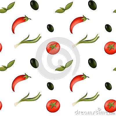 Bright tomato, pepper texture digital seamless pattren on a white background. Print for banners, wrapping paper, posters, cards, i Stock Photo