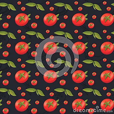 Bright tomato texture seamless digital pattren on a black background. Print for banners, wrapping paper, posters, cards, invitatio Stock Photo