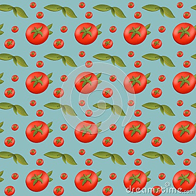 Bright tomato texture seamless digital pattren on a blue background. Print for banners, wrapping paper, posters, cards, invitation Stock Photo