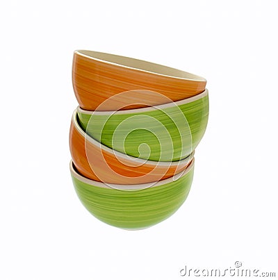 Bright tower ceramic bowls, green and orange colors Stock Photo