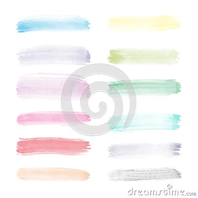 Bright transparent watercolor vector set of brush strokes in full spectrum colors Vector Illustration