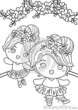 Cute Ballerina Ballet Sport Coloring Pages for Kids and Adult Stock Photo