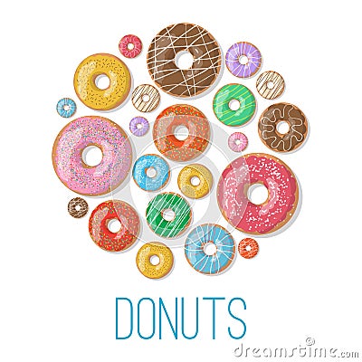 Bright vector banners with donuts illustration isolated on the white background. Doughnut banner in cartoon style Vector Illustration