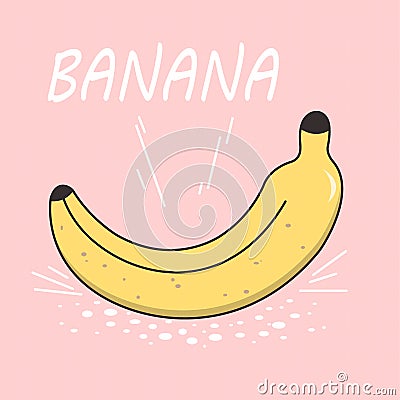 Bright Vector Drawing Banana on a Pink Background. Cartoon Style. Isolated flat banana icon. Vector Illustration