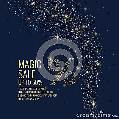 Vector illustration. Magic Sale. Sparkling glittery particles on a dark background. Vector Illustration