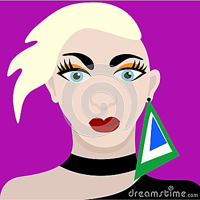 Bright vector illustration of young woman with blond hair. Vector Illustration