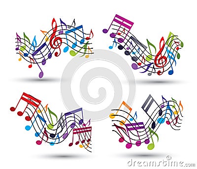 Bright vector jolly staves with musical notes Vector Illustration