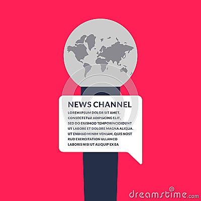 Bright vector poster with the news of a microphone and on bright background. Vector illustration in style. Vector Illustration