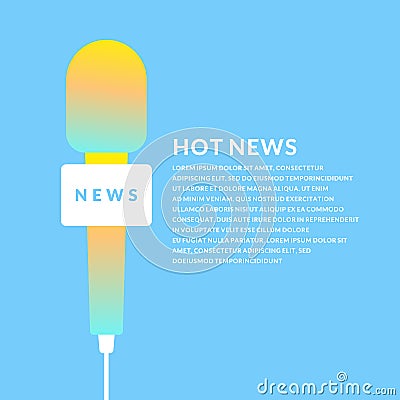 Bright vector poster with the news of a microphone and on bright background. Vector illustration in style. Vector Illustration