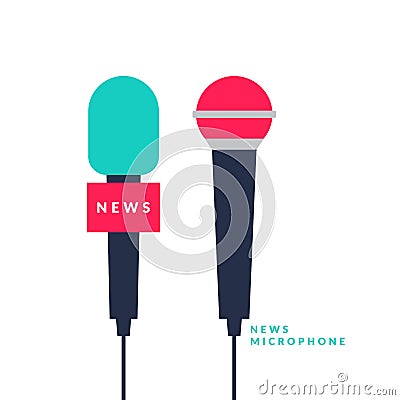 Bright vector poster with news microphones and a field for text on bright background. Vector illustration in flat style. Vector Illustration