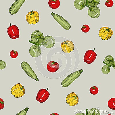 Bright vegetable seamless pattern isolated on gray background Stock Photo