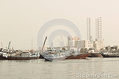 Bright view of Fishing Port of Ajman in Dubai,UAE on 28 June 2017 Editorial Stock Photo