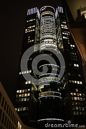 Bright view on the night city and skyscraper. Stock Photo
