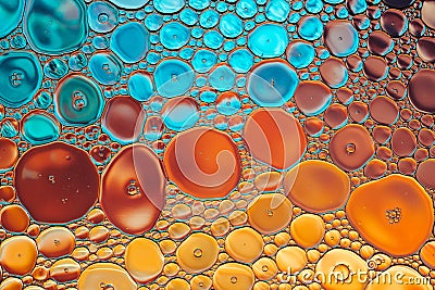 Bright water oil bubble macro abstract background. Stock Photo