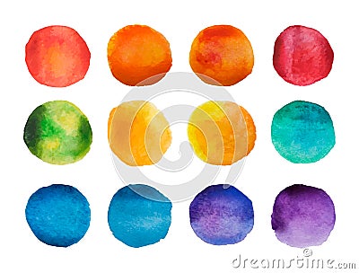 Bright watercolor circles set. Rainbow watercolour stains collection. Vector illustration Vector Illustration