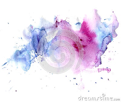 Bright watercolor pink and blue stain drips. Abstract illustration on a white background Cartoon Illustration