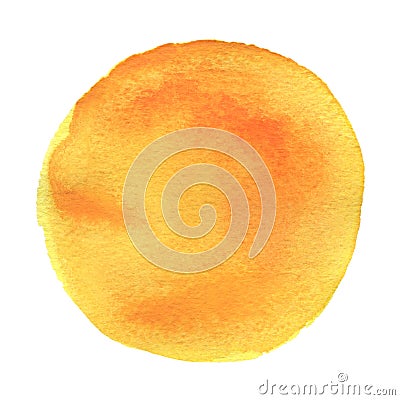 Bright watercolor spot. Yellow circle background. Abstract summer texture. Printable decoration. Stock Photo