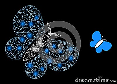 Bright Web Mesh Butterfly Icon with Glare Spots Vector Illustration