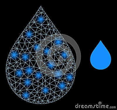 Bright Web Net Water Drop Icon with Constellation Nodes Vector Illustration