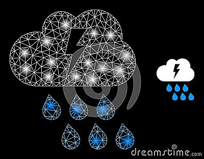 Bright Web Network Thunderstorm Icon with Constellation Nodes Vector Illustration