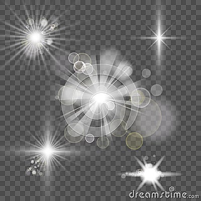 Bright white abstract festive bokeh flare effect on transparency background Vector Illustration