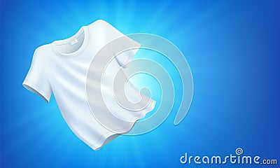 Bright white clean clothes, laundry on blue background Vector Illustration