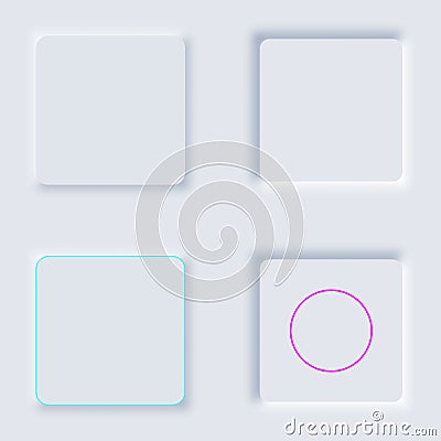 Bright white cube set gradient buttons. Internet symbols on a background. Neumorphic effect icons. Shaped figure in trendy soft 3D Stock Photo