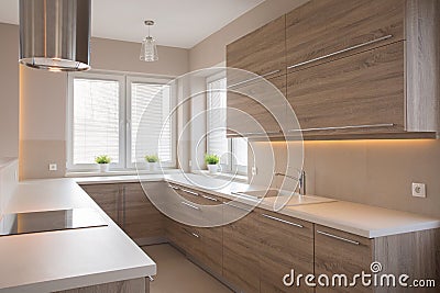 Bright wooden kitchen Stock Photo